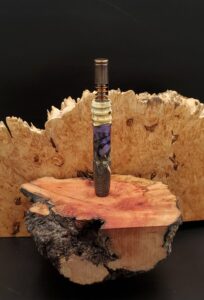 This image portrays Luminescent Stem/Midsection for Dynavap XL - Cottonwood/Maple Burl Hybrid by Dovetail Woodwork.