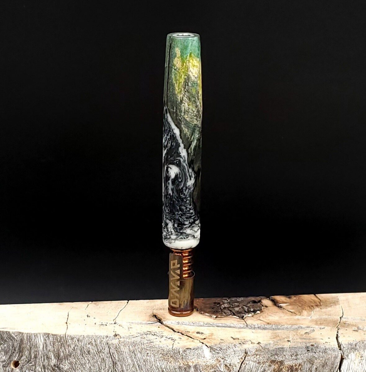 This image portrays Luminescent Midsection(Stem) Upgrade for Dynavap XL- Elm Burl Wood/Resin Hybrid by Dovetail Woodwork.