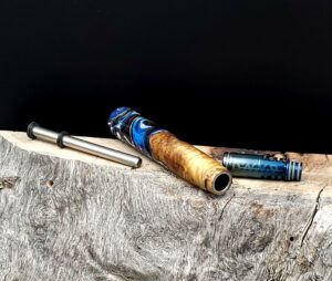 This image portrays Midsection(Stem) Dynavap XL - Cosmic Burl Hybrid by Dovetail Woodwork.