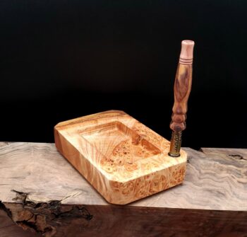 This image portrays Dynavap Prep & Sorting Tray/Stem Stand-Live Edge Elm Burl by Dovetail Woodwork.