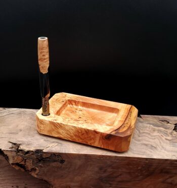 This image portrays Dynavap Prep & Sorting Tray/Stem Stand-Live Edge Elm Burl by Dovetail Woodwork.