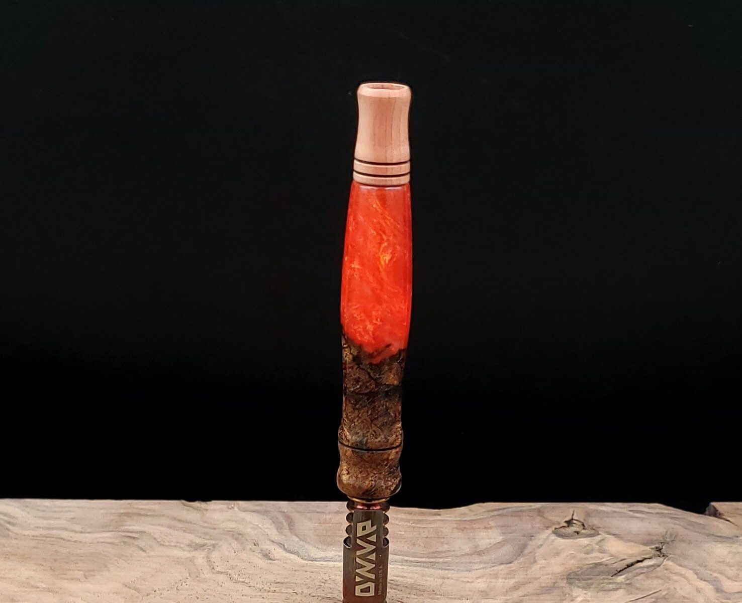 This image portrays Luminescent Stem/Midsection for Dynavap-Burl Hybrid by Dovetail Woodwork.