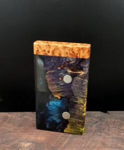This image portrays Luminescent XXL Nebula Burl Dynavap-3G Stash by Dovetail Woodwork.