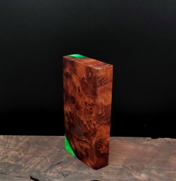This image portrays Luminescent-2G-Stash-Redwood Burl Hybrid-Dynavap Case by Dovetail Woodwork.