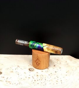 This image portrays Dynavap Midsection/Stem - Cosmic Burl Hybrid by Dovetail Woodwork.