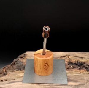 This image portrays Dynavap Spinning Mouthpiece-Black/White Ebony Wood by Dovetail Woodwork.