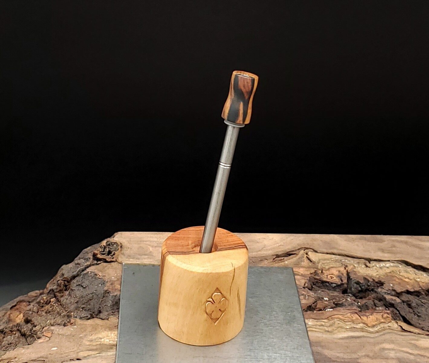 This image portrays Dynavap Spinning Mouthpiece-Black/White Ebony Wood by Dovetail Woodwork.