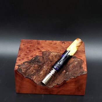 This image portrays Cosmic Burl Series-Hybrid Dynavap Stem/Midsection by Dovetail Woodwork.
