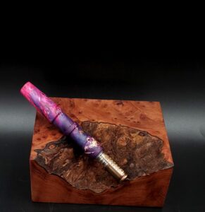 This image portrays Cosmic Burl Series XL-Dynavap Stem/Midsection by Dovetail Woodwork.