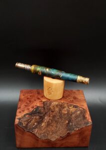 This image portrays Cosmic Burl Series XL-Dynavap Stem/Midsection by Dovetail Woodwork.