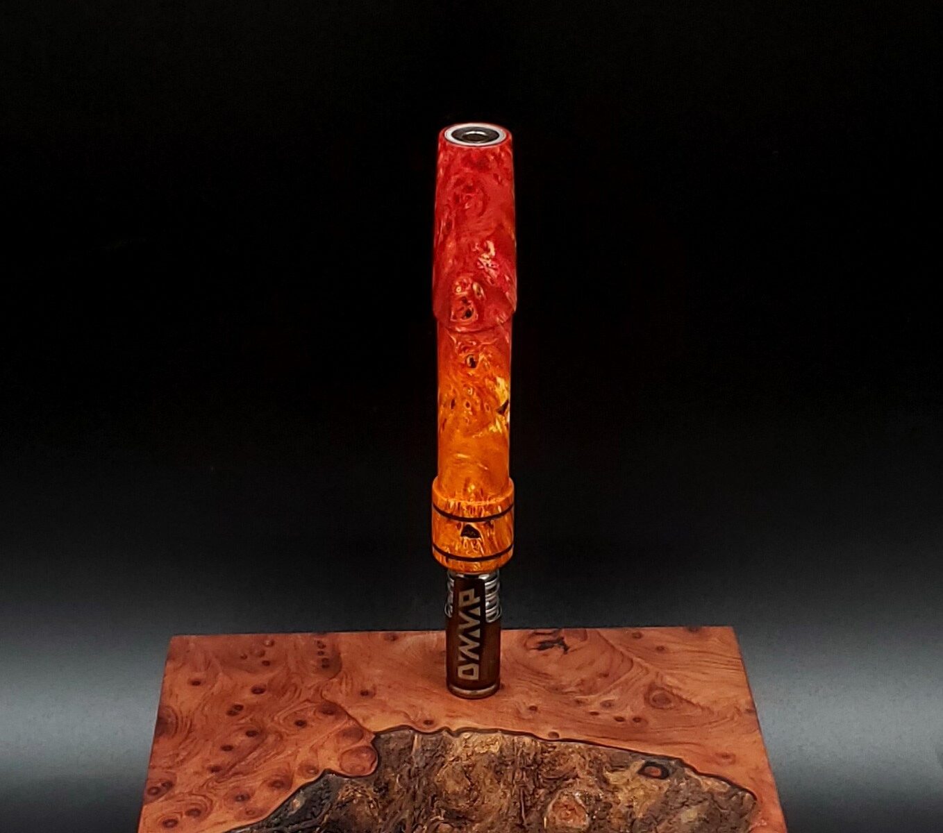 This image portrays Cosmic Burl Series XL-Dynavap Stem/Midsection by Dovetail Woodwork.