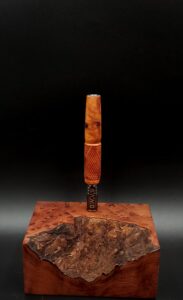 This image portrays Twisted Stem Series-XL Dynavap Stem/Midsection-Thuya Burl by Dovetail Woodwork.
