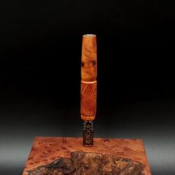 This image portrays Twisted Stem Series-XL Dynavap Stem/Midsection-Thuya Burl by Dovetail Woodwork.