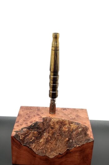 This image portrays Blue Mahoe Wood-XL Dynavap Stem Upgrade by Dovetail Woodwork.