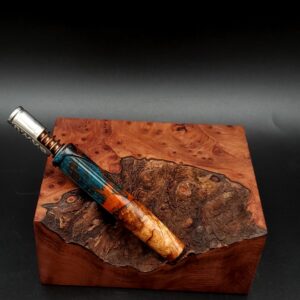 This image portrays Cosmic/Twisted Burl Series XL Hybrid-Dynavap Stem/Midsection by Dovetail Woodwork.