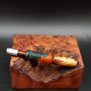 This image portrays Cosmic/Twisted Burl Series XL Hybrid-Dynavap Stem/Midsection by Dovetail Woodwork.