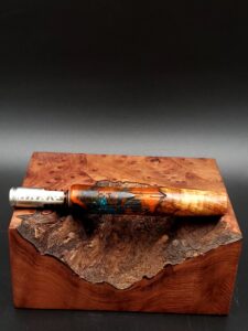 This image portrays Cosmic/Twisted Burl Series XL Hybrid-Dynavap Stem/Midsection by Dovetail Woodwork.