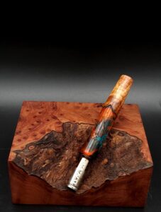 This image portrays Cosmic/Twisted Burl Series XL Hybrid-Dynavap Stem/Midsection by Dovetail Woodwork.