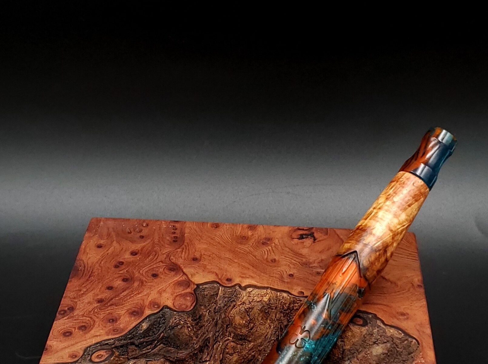 This image portrays Cosmic/Twisted Burl Series XL Hybrid-Dynavap Stem/Midsection by Dovetail Woodwork.