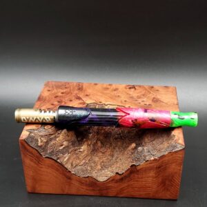 This image portrays Cosmic/Twisted Burl Series XL Hybrid-Dynavap Stem/Midsection by Dovetail Woodwork.