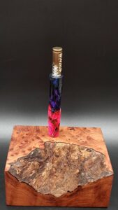 This image portrays Cosmic/Twisted Burl Series XL Hybrid-Dynavap Stem/Midsection by Dovetail Woodwork.