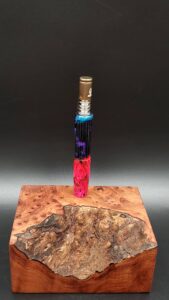 This image portrays Cosmic/Twisted Burl Series XL Hybrid-Dynavap Stem/Midsection by Dovetail Woodwork.