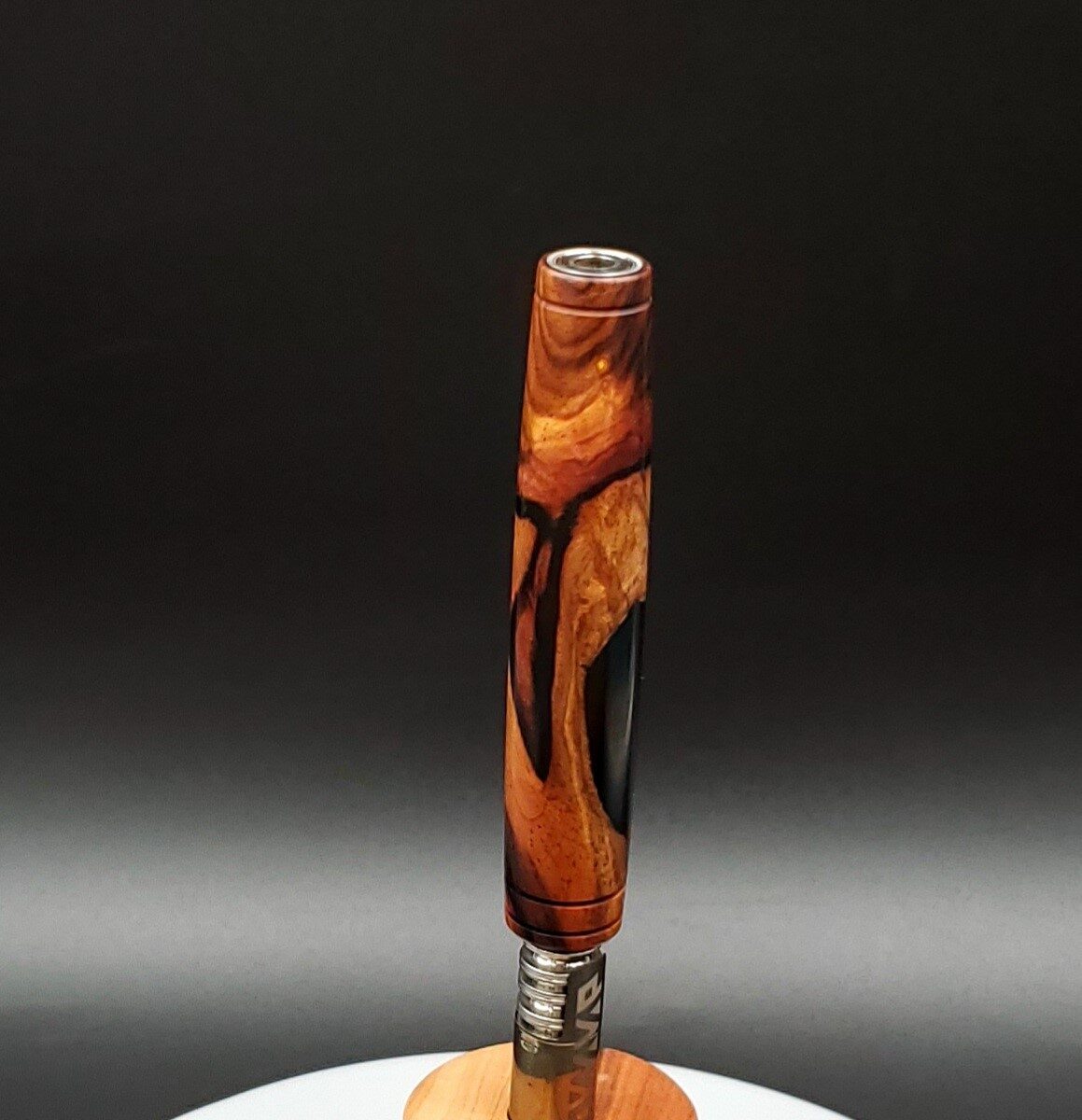 This image portrays Rare Cocobolo Burl XL Hybrid-Dynavap Stem/Midsection by Dovetail Woodwork.