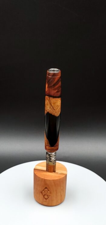 This image portrays Rare Cocobolo Burl XL Hybrid-Dynavap Stem/Midsection by Dovetail Woodwork.