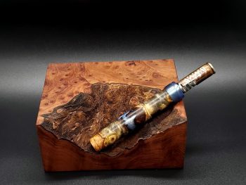 This image portrays Luminescent Galactic Burl XL Hybrid-Dynavap Stem by Dovetail Woodwork.