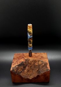 This image portrays Luminescent Galactic Burl XL Hybrid-Dynavap Stem by Dovetail Woodwork.