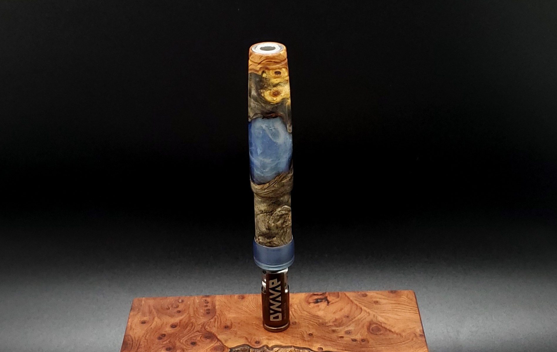 This image portrays Luminescent Galactic Burl XL Hybrid-Dynavap Stem by Dovetail Woodwork.