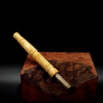 This image portrays Twisted Stems Series-Select Box Elder Burl-XL Dynavap Stem by Dovetail Woodwork.