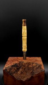 This image portrays Twisted Stems Series-Select Box Elder Burl-XL Dynavap Stem by Dovetail Woodwork.