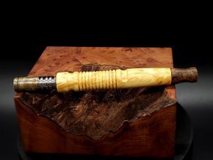 This image portrays Twisted Stems Series-Select Box Elder Burl-XL Dynavap Stem by Dovetail Woodwork.