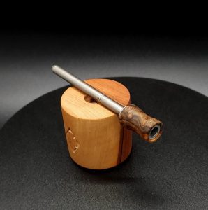 This image portrays Dynavap Spinning Mouthpiece-Graybox Burl by Dovetail Woodwork.