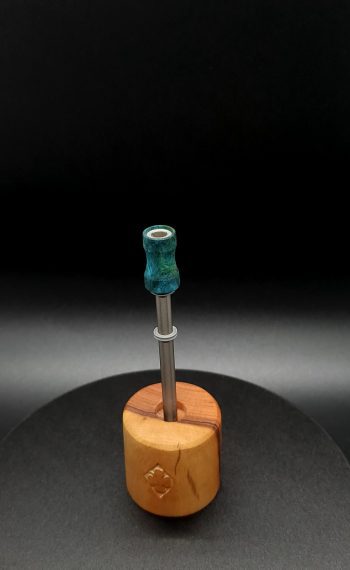 This image portrays Dynavap Spinning Mouthpiece-Aqua Cosmic Burl by Dovetail Woodwork.
