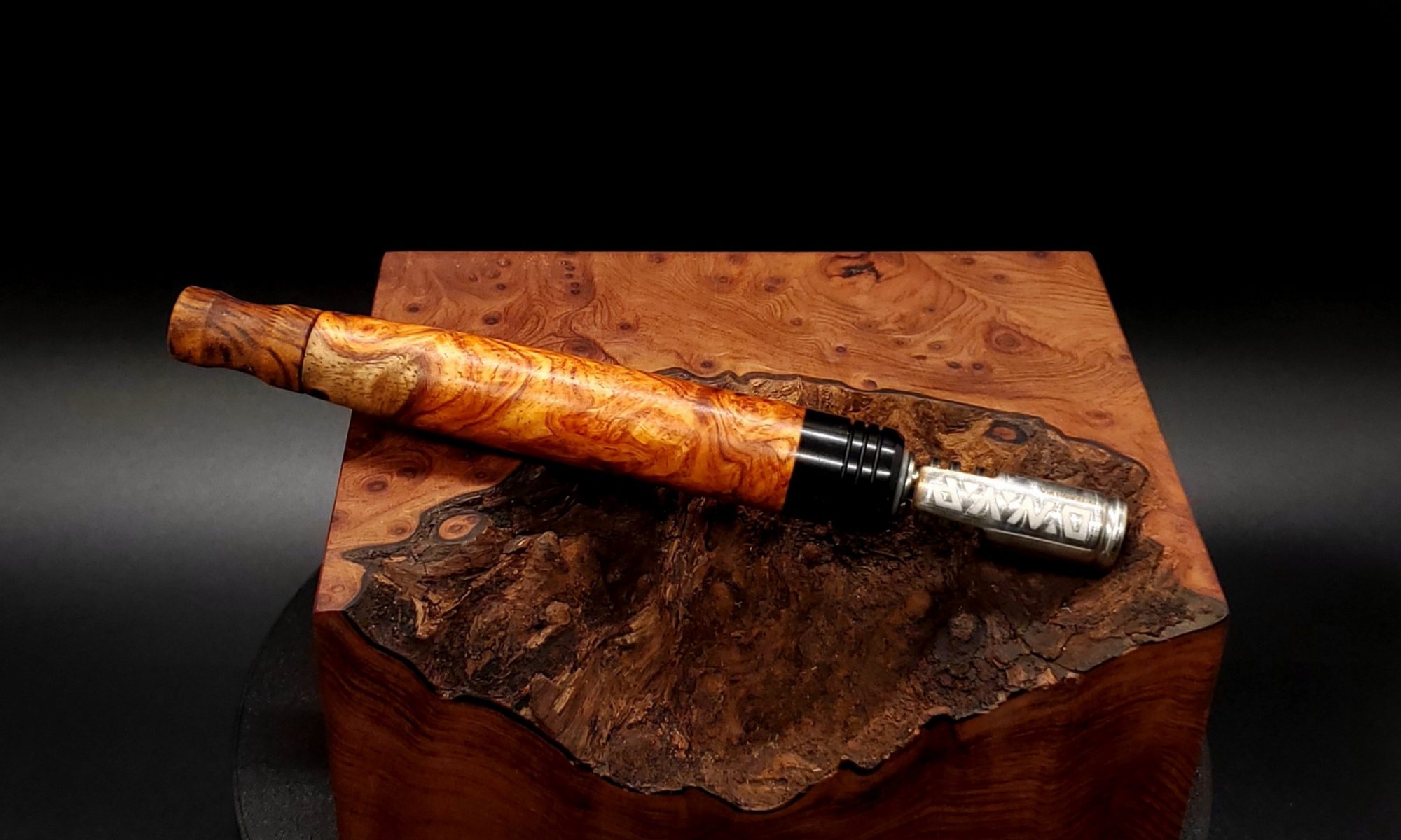 This image portrays High Class Burl XL Hybrid-Dynavap Stem-Amboyna Burl by Dovetail Woodwork.