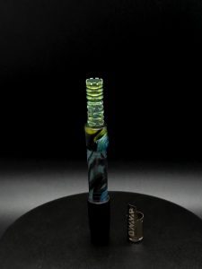 This image portrays Custom Anodized/Opalescent Green-Dynavap Titanium Tip-VONG(2021) by Dovetail Woodwork.