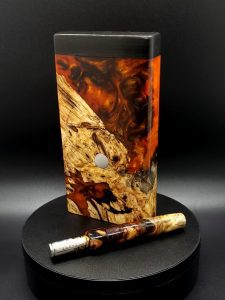 This image portrays Halloween Special-Buckeye Burl Hybrid-XL Dynavap Stem by Dovetail Woodwork.