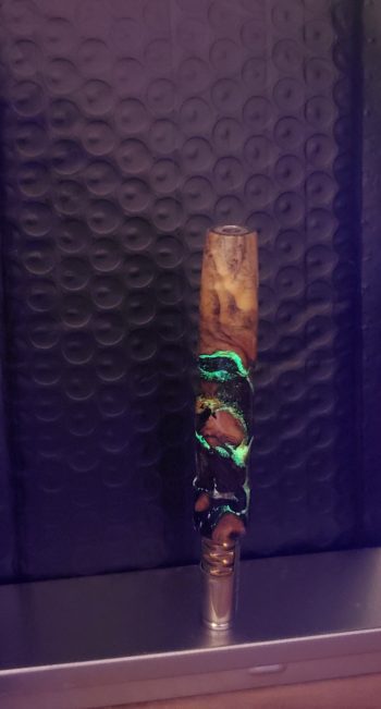 This image portrays Halloween Special-Buckeye Burl Hybrid-XL Dynavap Stem by Dovetail Woodwork.