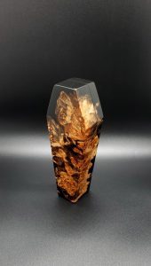 This image portrays Dynavap Coffin Case-Maple Burl Hybrid by Dovetail Woodwork.