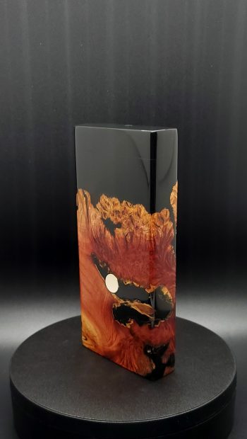 This image portrays 2G-XL Stash-Manzanita Burl/Black Hybrid-Dynavap Case by Dovetail Woodwork.