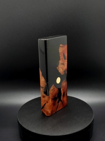 This image portrays 2G-XL Stash-Manzanita Burl/Slim Black Hybrid-Dynavap Case by Dovetail Woodwork.