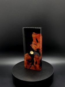 This image portrays 2G-XL Stash-Manzanita Burl/Slim Black Hybrid-Dynavap Case by Dovetail Woodwork.