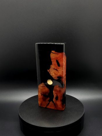 This image portrays 2G-XL Stash-Manzanita Burl/Slim Black Hybrid-Dynavap Case by Dovetail Woodwork.