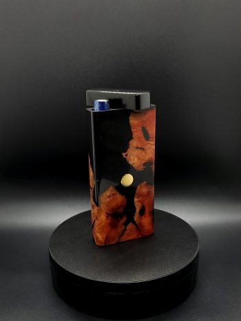 This image portrays 2G-XL Stash-Manzanita Burl/Slim Black Hybrid-Dynavap Case by Dovetail Woodwork.