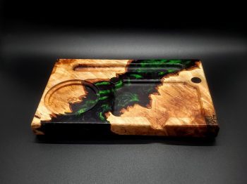 This image portrays Dynavap Stand & Sorting Tray/Stem Stand-Burl Wood Hybrid by Dovetail Woodwork.