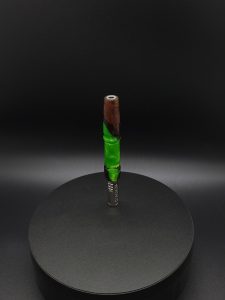 This image portrays Twisted Series-Cosmic Green Hybrid-XL Dynavap Stem by Dovetail Woodwork.