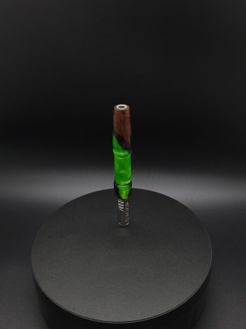 This image portrays Twisted Series-Cosmic Green Hybrid-XL Dynavap Stem by Dovetail Woodwork.