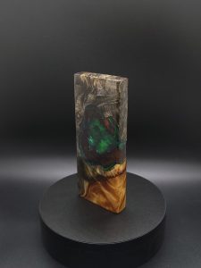 This image portrays 2G-Stash-Buckeye Burl Hybrid-Dynavap Case by Dovetail Woodwork.